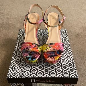 Nicole Miller colorful wedge sandals.